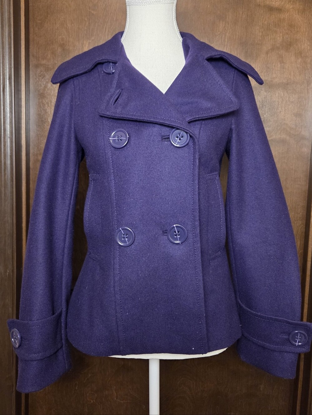 H&M Women's Double-Breasted Purple Pea Coat